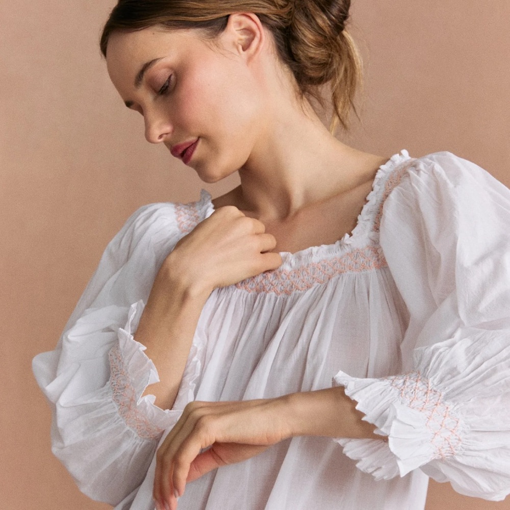 Sz0 US 2-4 If Only If Nightwear Clara White Maxi Dress Nightgown Pink Embroidery